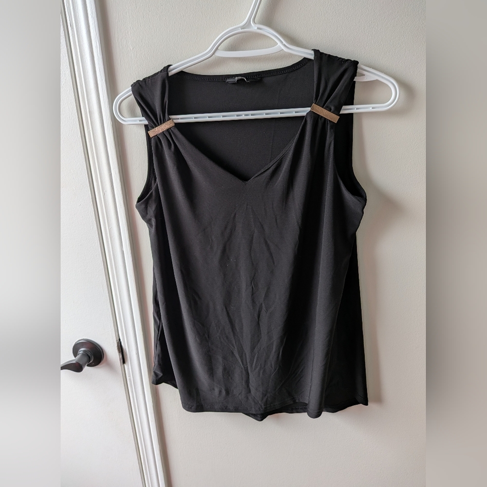 Max Sleeveless Black V-Neck Tank with Decorative Metallic Accents